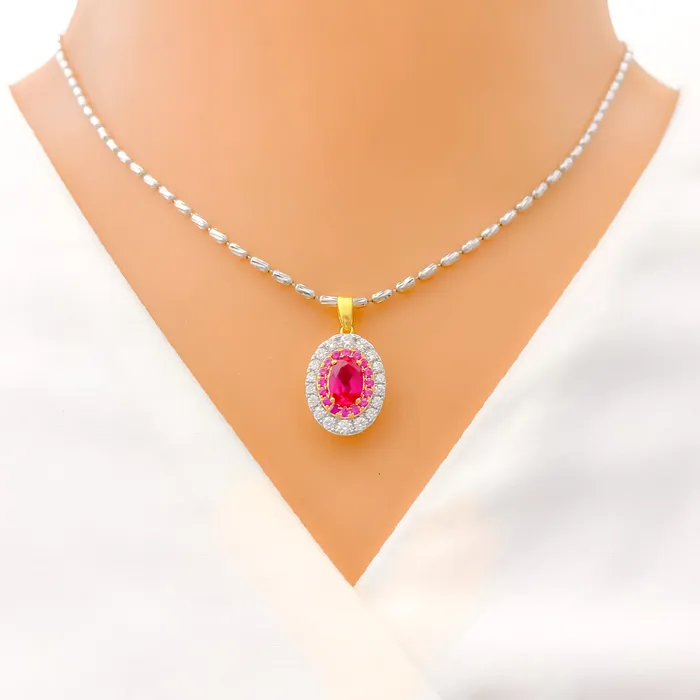 PreStyled Sets Andaaz Jewelers Classic Oval Diamond 18k Gold Pendant Set