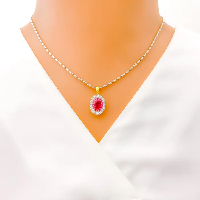 PreStyled Sets Andaaz Jewelers Classic Oval Diamond 18k Gold Pendant Set