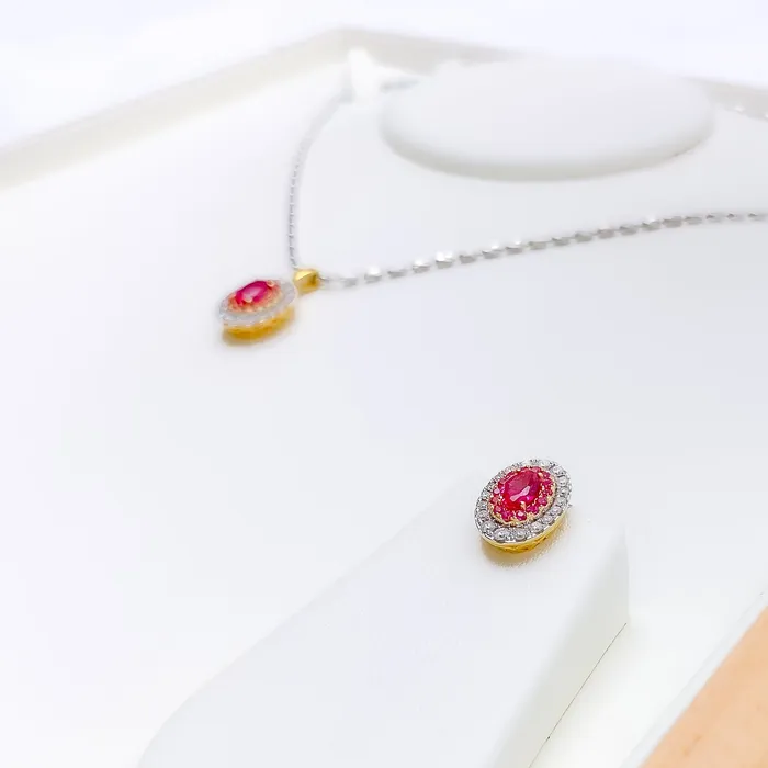 PreStyled Sets Andaaz Jewelers Classic Oval Diamond 18k Gold Pendant Set