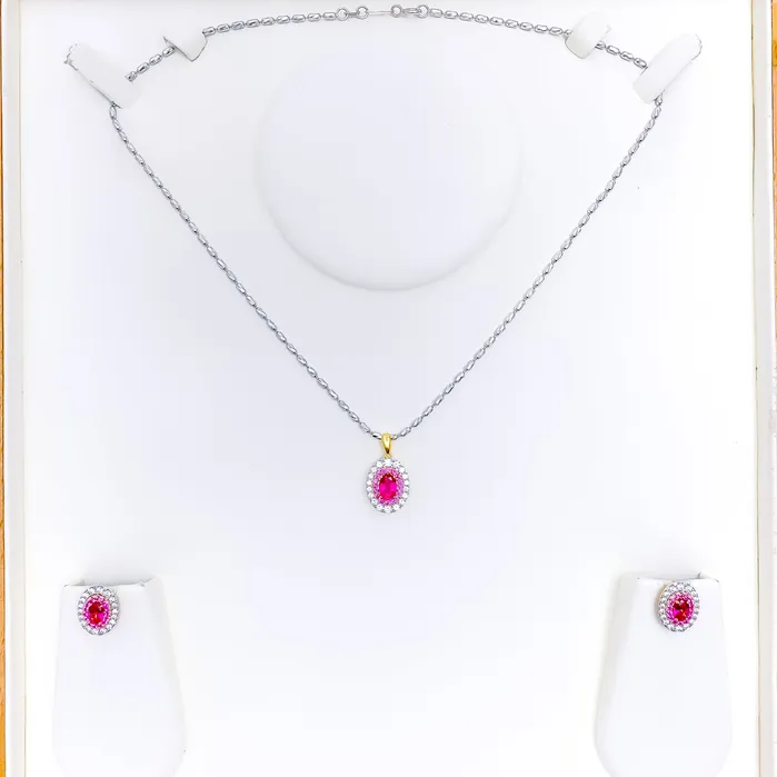 PreStyled Sets Andaaz Jewelers Classic Oval Diamond 18k Gold Pendant Set