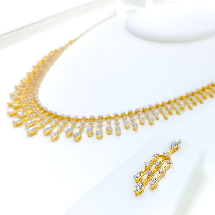PreStyled Sets Andaaz Jewelers Graduating Marquise Drop Diamond 18k Gold Necklace Set
