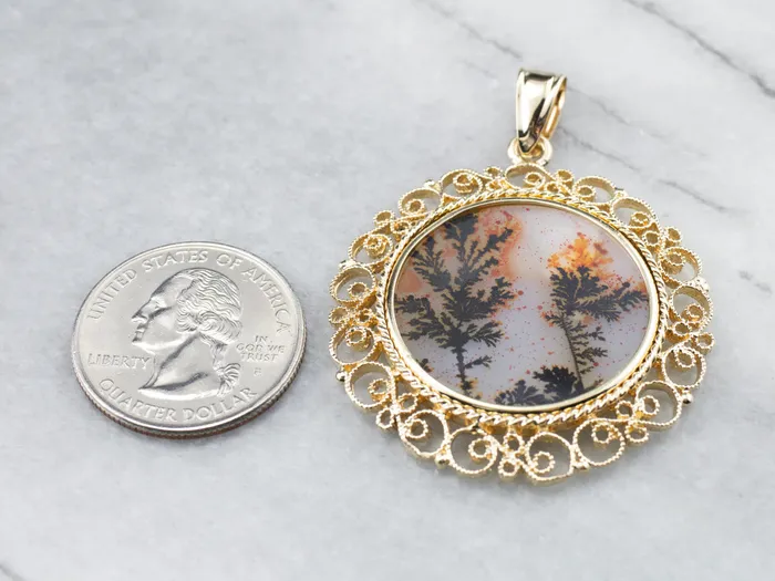 PreStyled Sets Dendritic Agate Gold Filigree Statement Pendant Market Square Jewelers PreStyled Sets Dendritic Agate Gold Filigree Statement Pendant Market Square Jewelers
