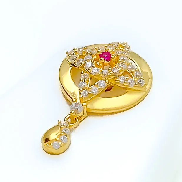 PreStyled Sets Reflective Domed Flower 22k Gold CZ Pendant Set Andaaz Jewelers
