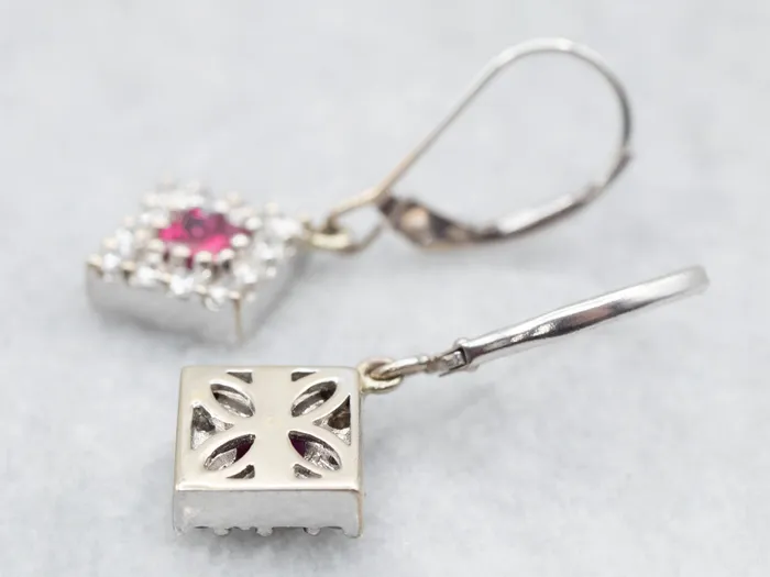 Pretty Ruby and Diamond Halo Drop Earrings Market Square Jewelers Earrings Pretty Ruby and Diamond Halo Drop Earrings Market Square Jewelers Earrings