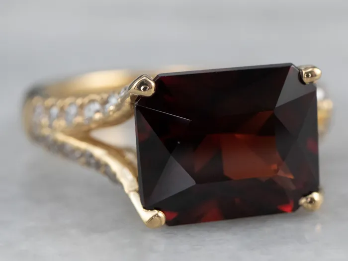 Pyrope Garnet and Diamond 18K Gold Ring Market Square Jewelers Rings