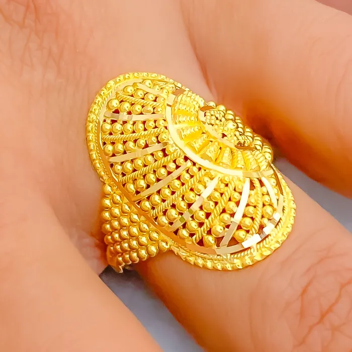 Rings Andaaz Jewelers Alternating Beaded Oval 22K Gold Ring