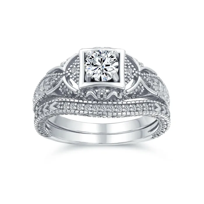 Rings BlingJewelry Wholesale CZ Victorian Art Deco Cocktail Statement Ring 1CTW Princess Solitaire Sterling Silver Rings BlingJewelry Wholesale CZ Victorian Art Deco Cocktail Statement Ring 1CTW Princess Solitaire Sterling Silver
