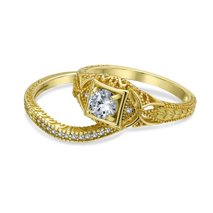 Rings BlingJewelry Wholesale CZ Victorian Art Deco Cocktail Statement Ring 1CTW Princess Solitaire Sterling Silver