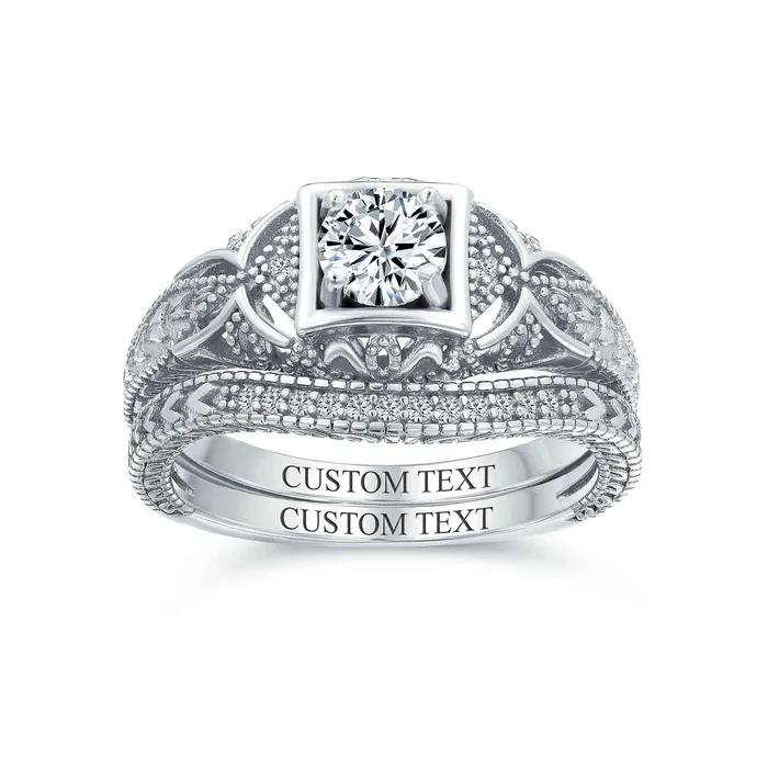 Rings BlingJewelry Wholesale CZ Victorian Art Deco Cocktail Statement Ring 1CTW Princess Solitaire Sterling Silver