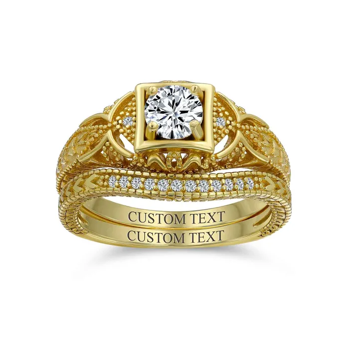 Rings BlingJewelry Wholesale CZ Victorian Art Deco Cocktail Statement Ring 1CTW Princess Solitaire Sterling Silver