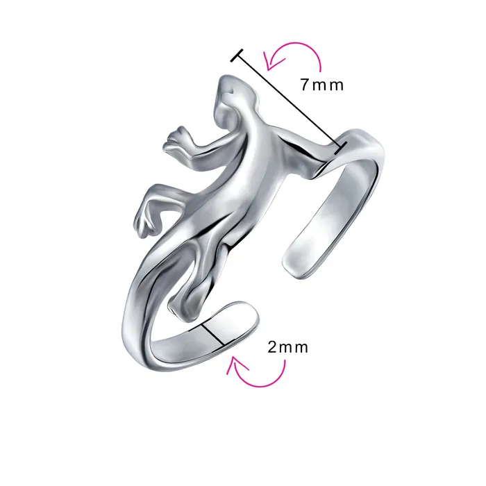 Rings BlingJewelry Wholesale Garden Reptile Geko Lizard Midi Toe Ring in Polished Sterling Silver