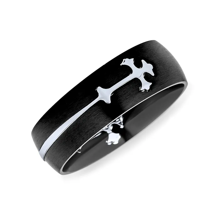 Rings BlingJewelry Wholesale Mens Stainless Steel Religious Maltase Fleur De Lis Cross Black Wedding Band Ring