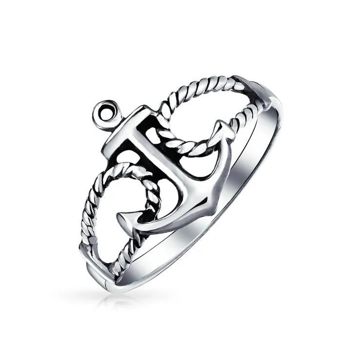 Rings BlingJewelry Wholesale Tropical Beach Nautical Silver Ring with Anchor Band in Oxidized Sterling Rings BlingJewelry Wholesale Tropical Beach Nautical Silver Ring with Anchor Band in Oxidized Sterling