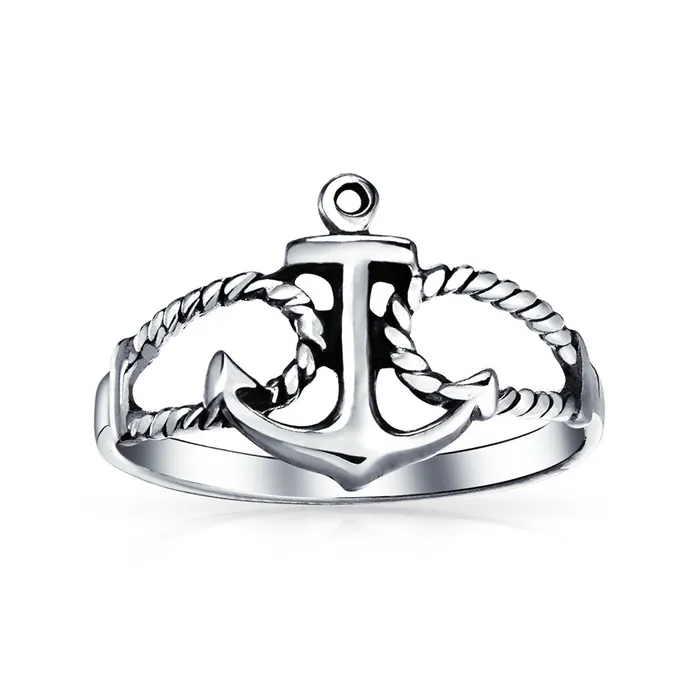 Rings BlingJewelry Wholesale Tropical Beach Nautical Silver Ring with Anchor Band in Oxidized Sterling Rings BlingJewelry Wholesale Tropical Beach Nautical Silver Ring with Anchor Band in Oxidized Sterling