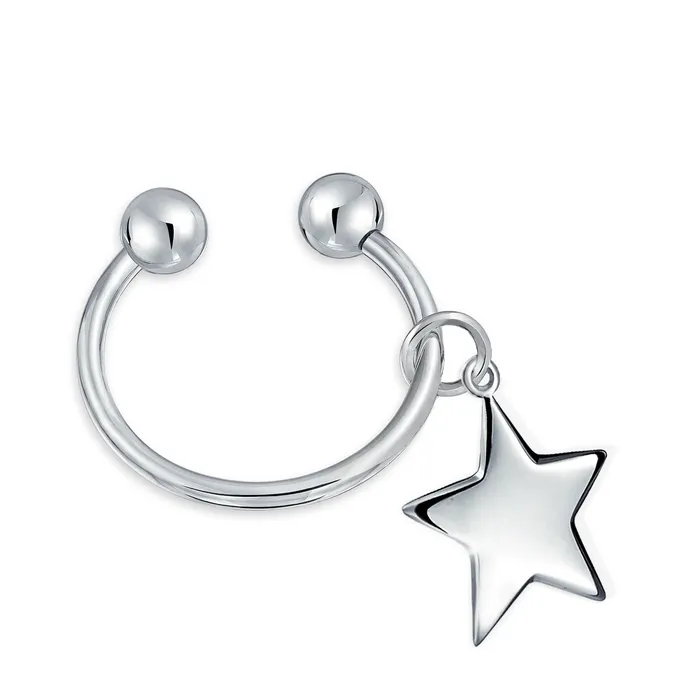 Rings BlingJewelry Wholesale Unisex Star Tag ID Key Chain with Ball Screw Tip and Horseshoe Key Ring Rings BlingJewelry Wholesale Unisex Star Tag ID Key Chain with Ball Screw Tip and Horseshoe Key Ring