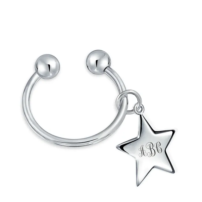 Rings BlingJewelry Wholesale Unisex Star Tag ID Key Chain with Ball Screw Tip and Horseshoe Key Ring Rings BlingJewelry Wholesale Unisex Star Tag ID Key Chain with Ball Screw Tip and Horseshoe Key Ring