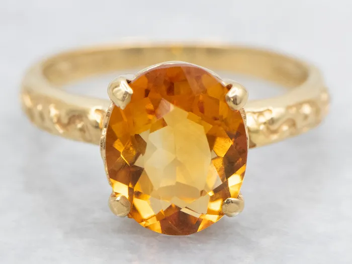 Rings Market Square Jewelers Citrine Solitaire Ring with 18Karat Gold Pattern Shoulders Rings Market Square Jewelers Citrine Solitaire Ring with 18Karat Gold Pattern Shoulders