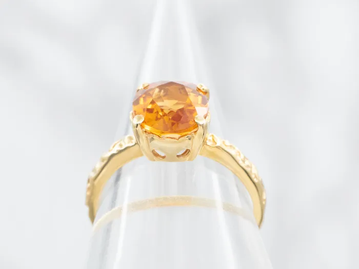 Rings Market Square Jewelers Citrine Solitaire Ring with 18Karat Gold Pattern Shoulders