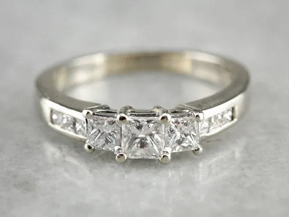 Rings Market Square Jewelers Classic Three Diamond White Gold Engagement Ring