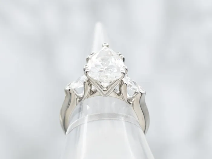Rings Market Square Jewelers GIA Certified Pear Cut Diamond Three Stone Engagement Ring