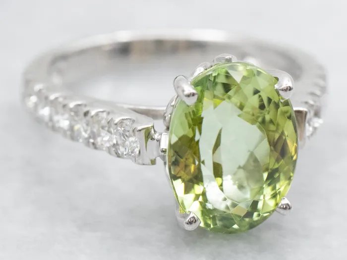 Rings Market Square Jewelers Modern Green Tourmaline and Diamond Ring