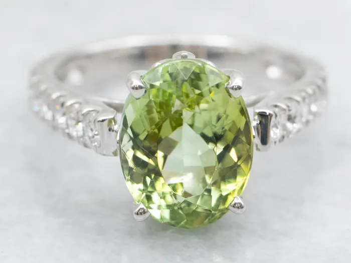 Rings Market Square Jewelers Modern Green Tourmaline and Diamond Ring