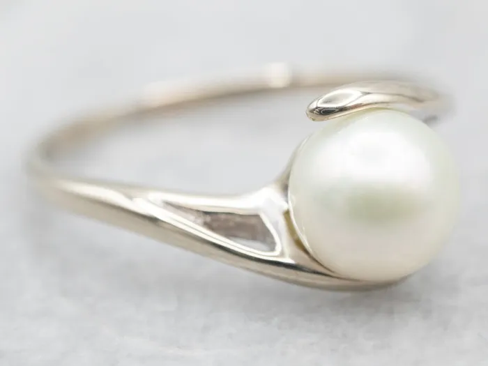 Rings Market Square Jewelers Modernist White Gold Pearl Bypass Ring Rings Market Square Jewelers Modernist White Gold Pearl Bypass Ring