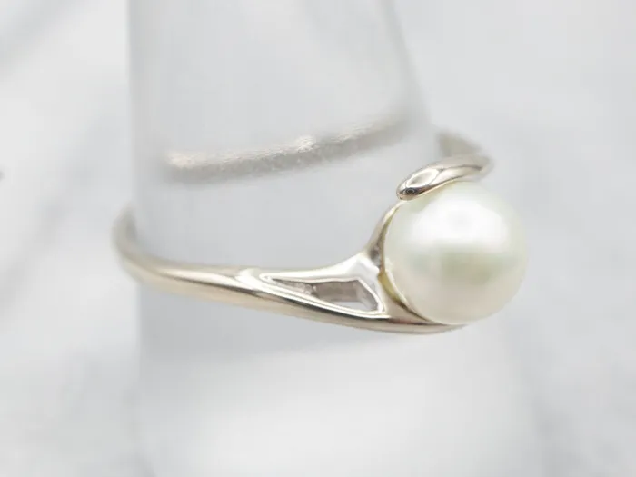 Rings Market Square Jewelers Modernist White Gold Pearl Bypass Ring Rings Market Square Jewelers Modernist White Gold Pearl Bypass Ring
