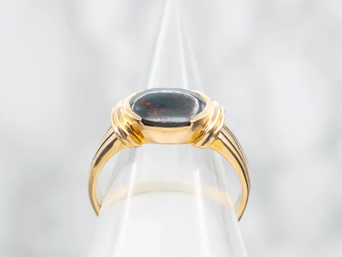 Rings Market Square Jewelers Rich Bloodstone 18Karat Gold Solitaire Ring