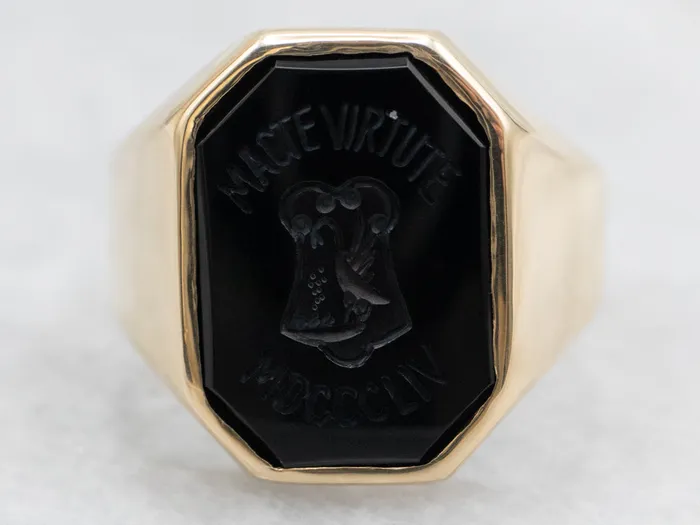 Rings Market Square Jewelers Vintage MACTE VIRTUTE MDCCCLIV Carved Black Onyx College Ring Rings Market Square Jewelers Vintage MACTE VIRTUTE MDCCCLIV Carved Black Onyx College Ring