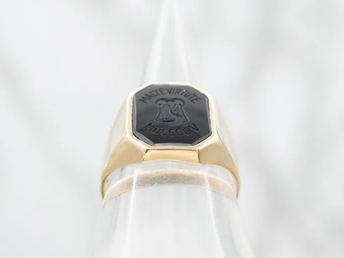 Rings Market Square Jewelers Vintage MACTE VIRTUTE MDCCCLIV Carved Black Onyx College Ring Rings Market Square Jewelers Vintage MACTE VIRTUTE MDCCCLIV Carved Black Onyx College Ring