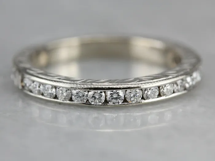 Rings Market Square Jewelers White Gold Etched Diamond Band