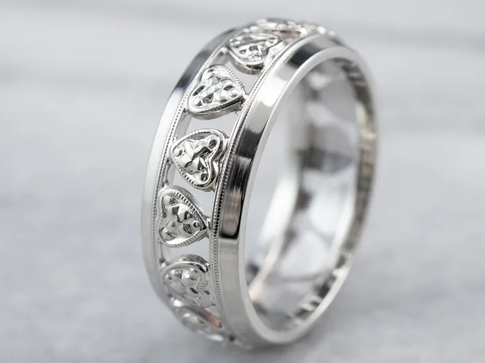 Rings Market Square Jewelers White Gold Heart Pattern Band
