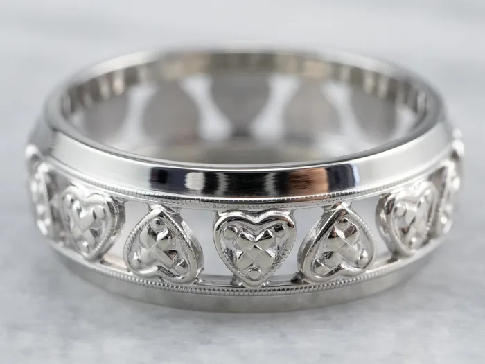 Rings Market Square Jewelers White Gold Heart Pattern Band Rings Market Square Jewelers White Gold Heart Pattern Band