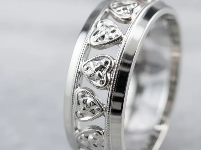 Rings Market Square Jewelers White Gold Heart Pattern Band Rings Market Square Jewelers White Gold Heart Pattern Band