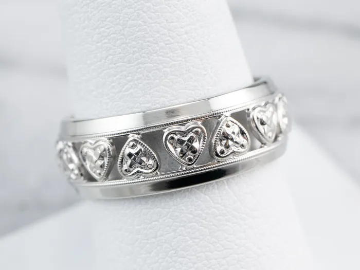 Rings Market Square Jewelers White Gold Heart Pattern Band Rings Market Square Jewelers White Gold Heart Pattern Band
