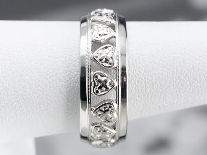 Rings Market Square Jewelers White Gold Heart Pattern Band Rings Market Square Jewelers White Gold Heart Pattern Band