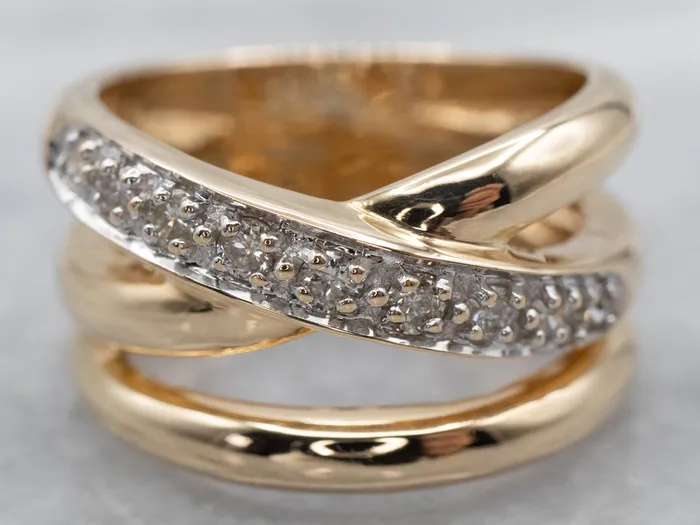 Rings Market Square Jewelers Woven Polished Gold Diamond Band