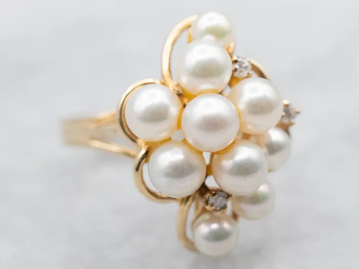 Rings Market Square Jewelers Yellow Gold Pearl and Diamond Cluster Ring Rings Market Square Jewelers Yellow Gold Pearl and Diamond Cluster Ring