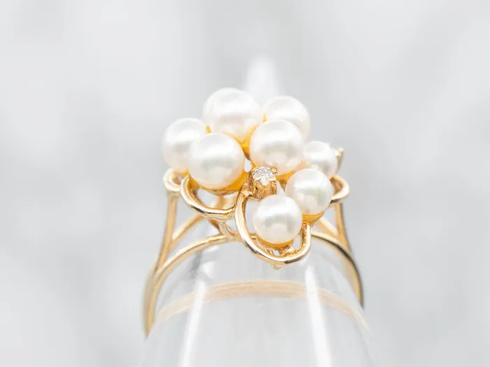Rings Market Square Jewelers Yellow Gold Pearl and Diamond Cluster Ring Rings Market Square Jewelers Yellow Gold Pearl and Diamond Cluster Ring