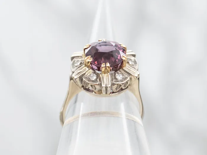 Rings MidCentury Two Tone Malaya Garnet and Diamond Ring Market Square Jewelers