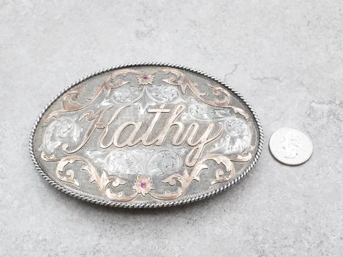 Rings Sterling Silver and Rose Gold KATHY Belt Buckle with Ruby Accents Market Square Jewelers Rings Sterling Silver and Rose Gold KATHY Belt Buckle with Ruby Accents Market Square Jewelers