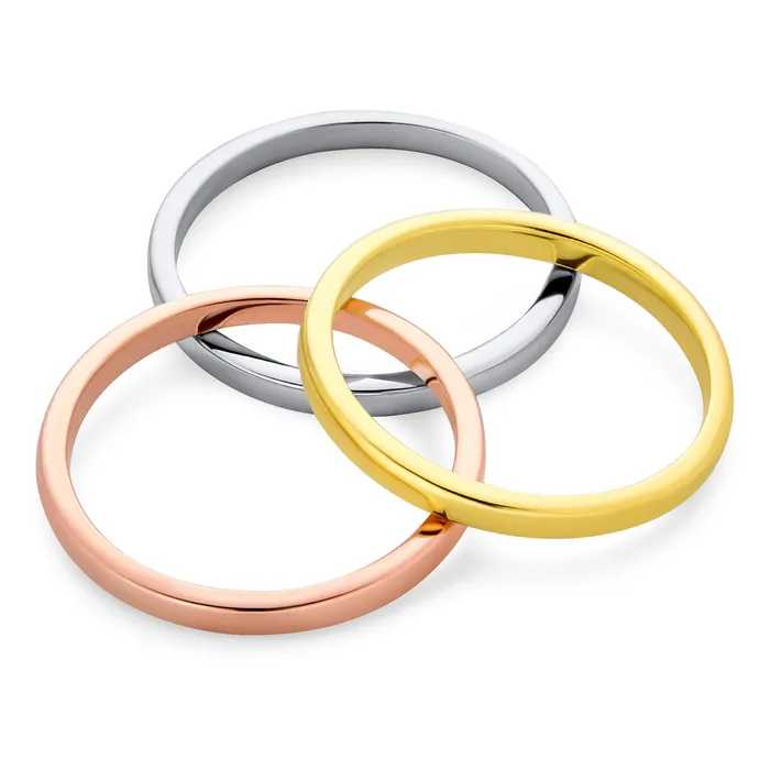 Rings Tri Color Silver Ring Stacking Couples Wedding Band Set 14K Gold Plated Sterling BlingJewelry Wholesale