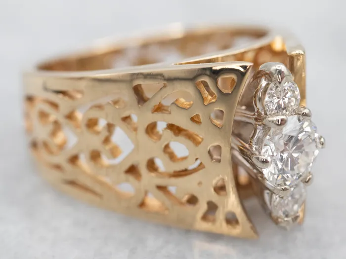 Rings Two Tone Peaked Openwork Diamond Ring Market Square Jewelers