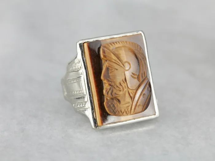 Rings Vintage Tigers Eye Cameo White Gold Mens Ring Market Square Jewelers Rings Vintage Tigers Eye Cameo White Gold Mens Ring Market Square Jewelers