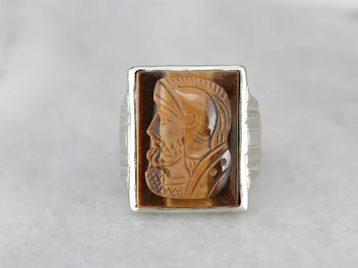 Rings Vintage Tigers Eye Cameo White Gold Mens Ring Market Square Jewelers Rings Vintage Tigers Eye Cameo White Gold Mens Ring Market Square Jewelers