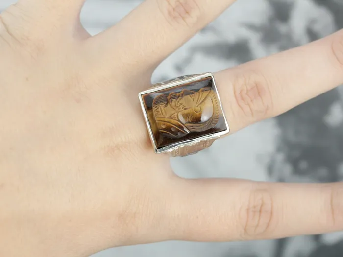 Rings Vintage Tigers Eye Cameo White Gold Mens Ring Market Square Jewelers Rings Vintage Tigers Eye Cameo White Gold Mens Ring Market Square Jewelers