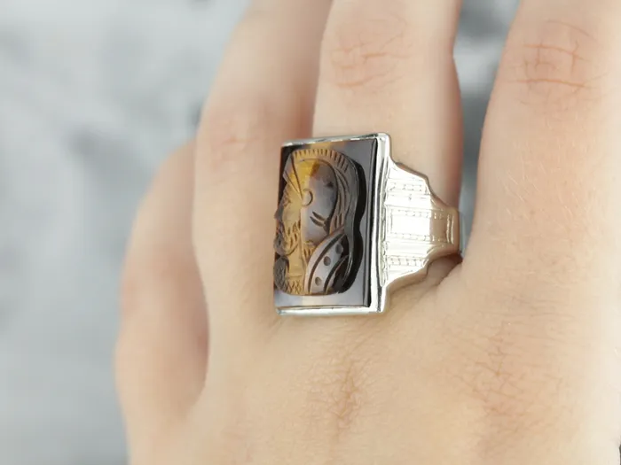 Rings Vintage Tigers Eye Cameo White Gold Mens Ring Market Square Jewelers Rings Vintage Tigers Eye Cameo White Gold Mens Ring Market Square Jewelers