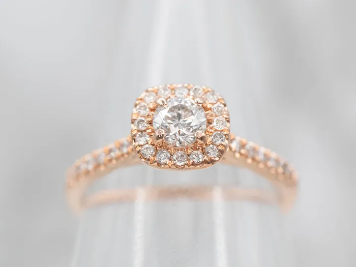 Rose Gold Diamond Halo Engagement Ring Market Square Jewelers Rings Rose Gold Diamond Halo Engagement Ring Market Square Jewelers Rings