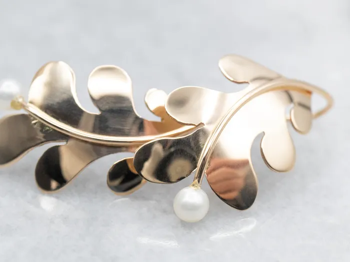 Saltwater Pearl Gold Leaf Drop Earrings Market Square Jewelers Earrings